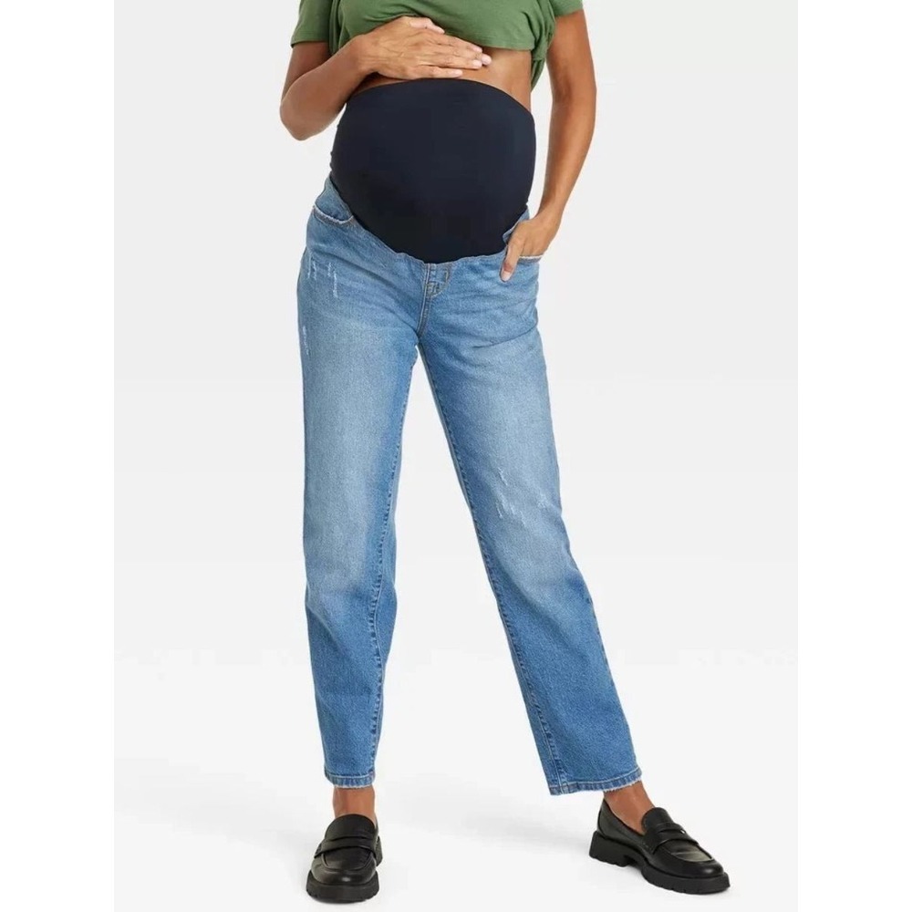 NWT Isabel Maternity 90s Straight Jeans Womens 16 Medium Wash Crossover Panel